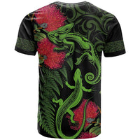 New Zealand Chameleon and Gecko T Shirt Maori Silver Fern and Pohutukawa Decoration LT03 - Polynesian Pride