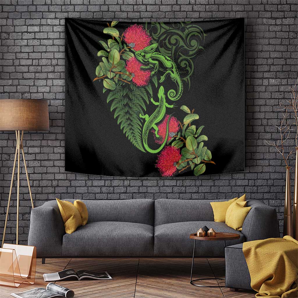 New Zealand Chameleon and Gecko Tapestry Maori Silver Fern and Pohutukawa Decoration LT03 - Polynesian Pride