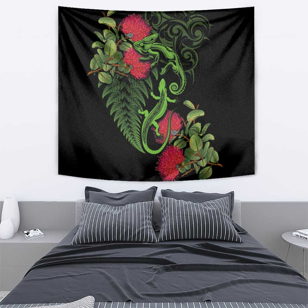 New Zealand Chameleon and Gecko Tapestry Maori Silver Fern and Pohutukawa Decoration LT03 - Polynesian Pride