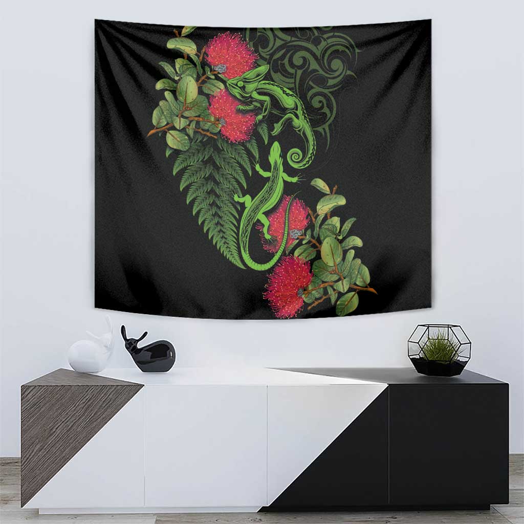 New Zealand Chameleon and Gecko Tapestry Maori Silver Fern and Pohutukawa Decoration LT03 - Polynesian Pride