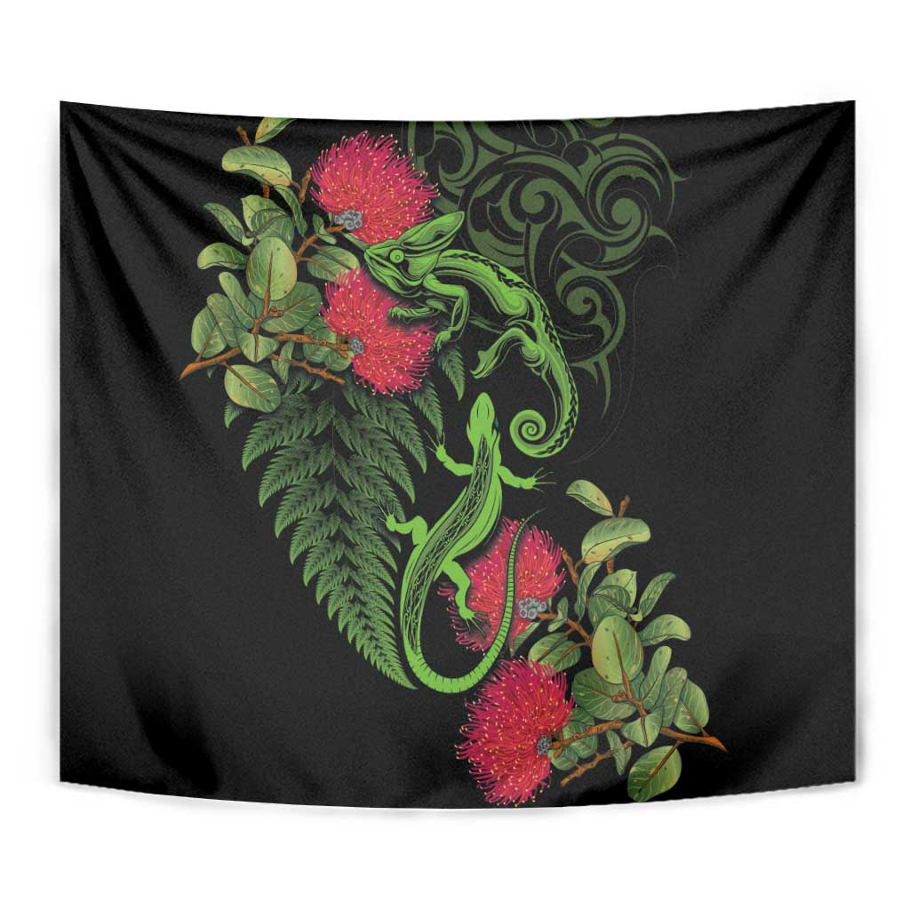 New Zealand Chameleon and Gecko Tapestry Maori Silver Fern and Pohutukawa Decoration LT03 - Polynesian Pride