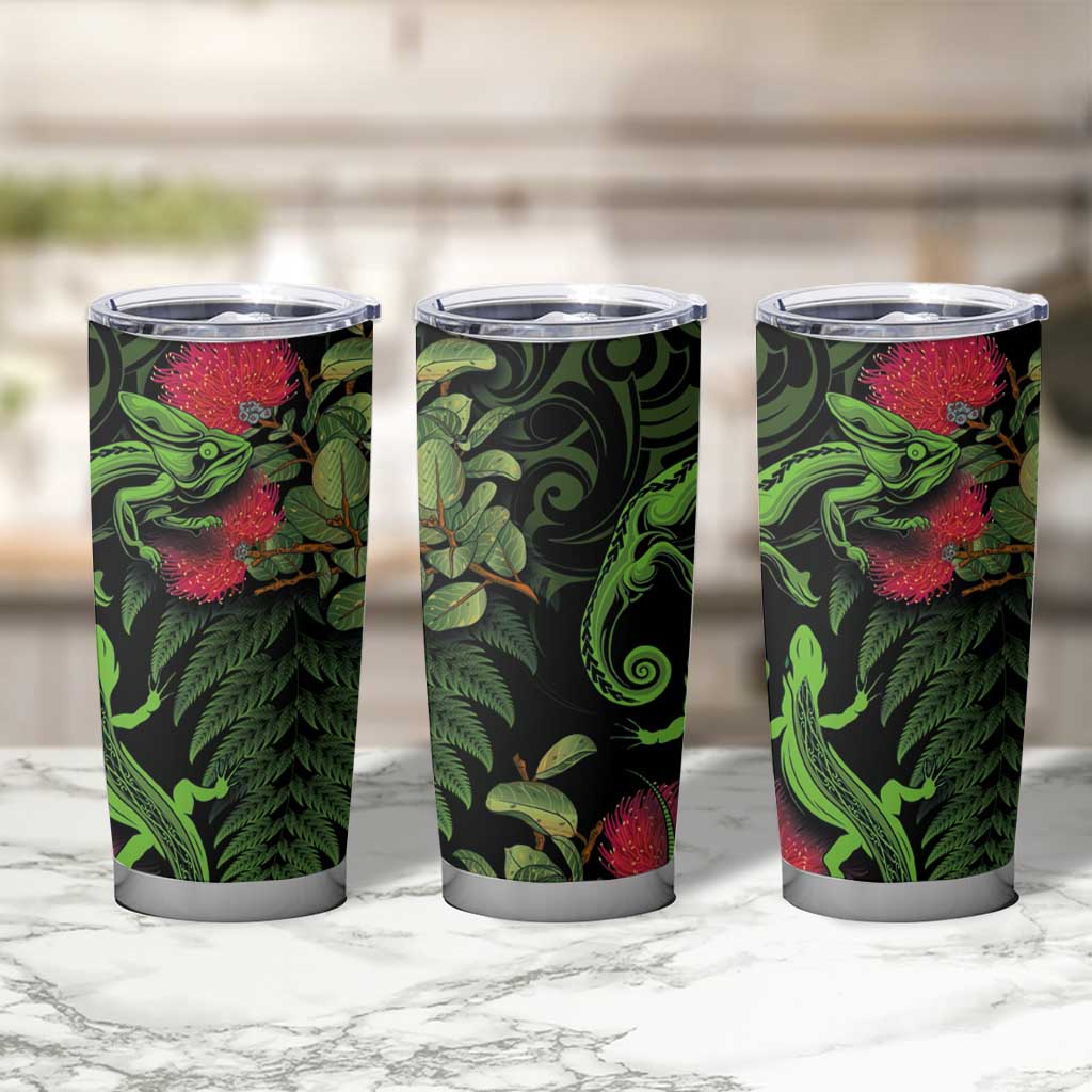 New Zealand Chameleon and Gecko Tumbler Cup Maori Silver Fern and Pohutukawa Decoration LT03 - Polynesian Pride