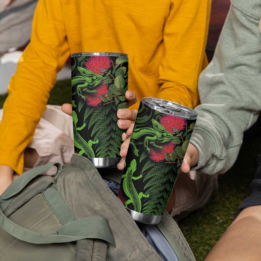 New Zealand Chameleon and Gecko Tumbler Cup Maori Silver Fern and Pohutukawa Decoration LT03 - Polynesian Pride