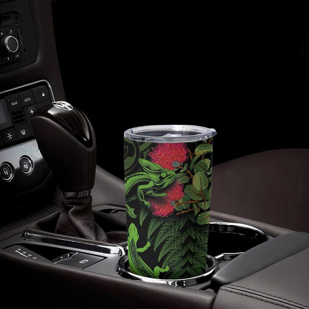 New Zealand Chameleon and Gecko Tumbler Cup Maori Silver Fern and Pohutukawa Decoration LT03 - Polynesian Pride
