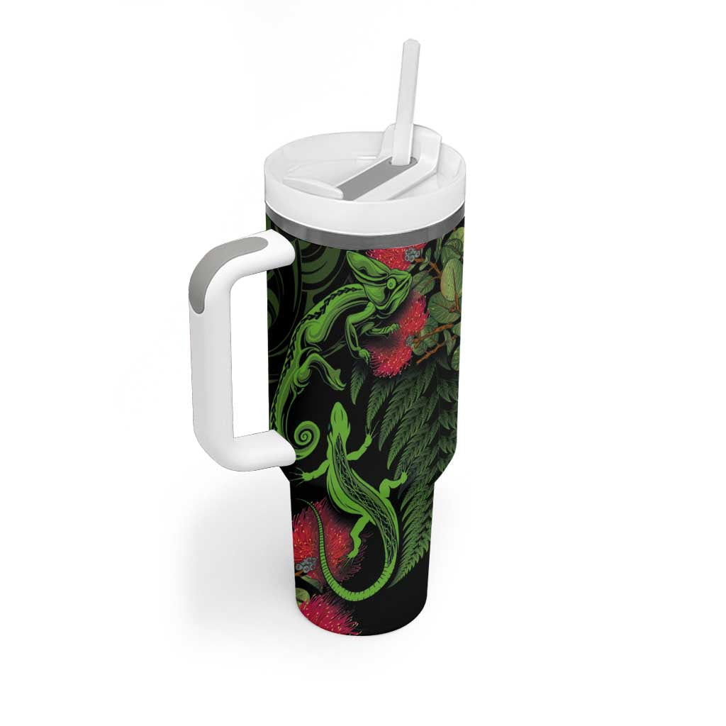 New Zealand Chameleon and Gecko Tumbler With Handle Maori Silver Fern and Pohutukawa Decoration LT03 - Polynesian Pride