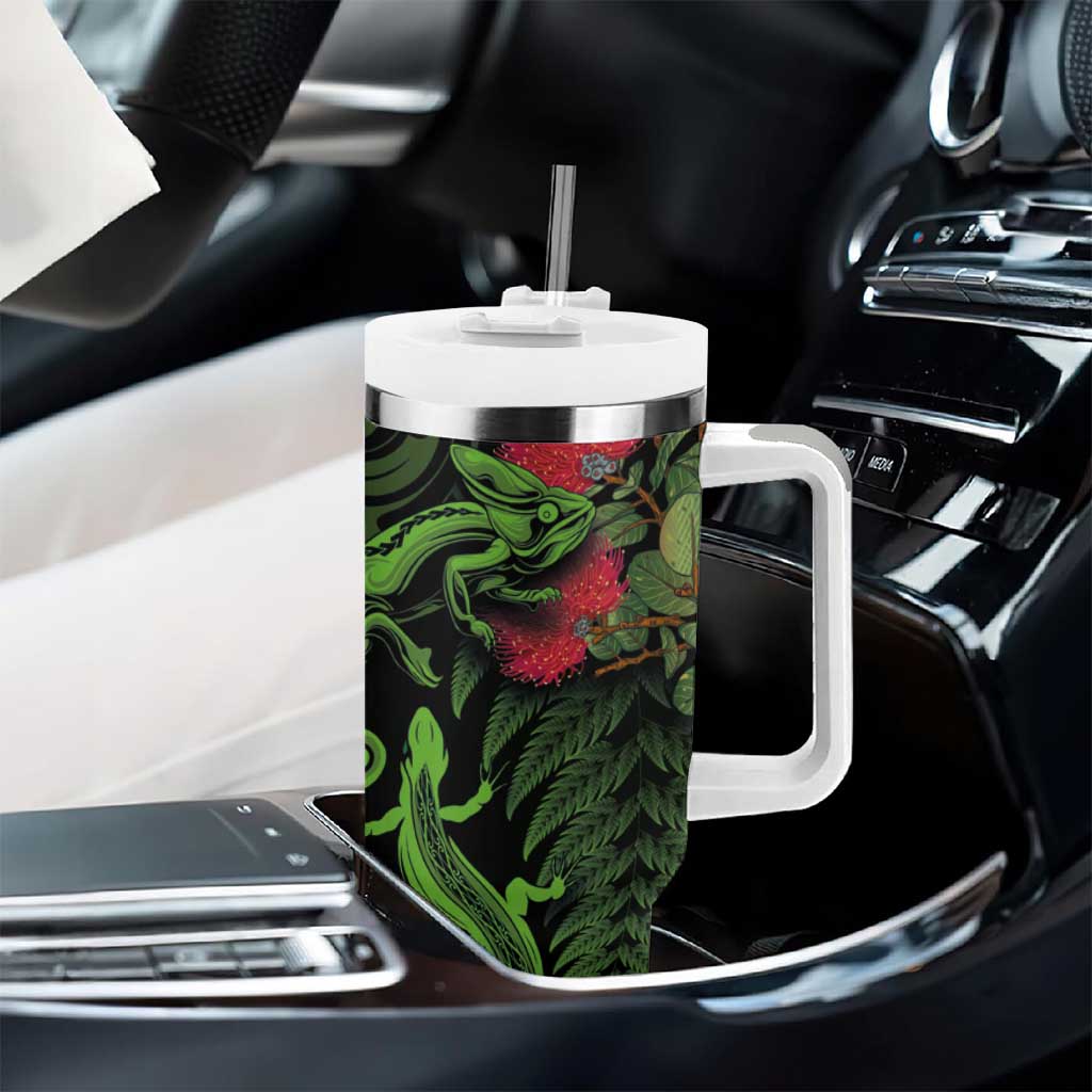 New Zealand Chameleon and Gecko Tumbler With Handle Maori Silver Fern and Pohutukawa Decoration LT03 - Polynesian Pride
