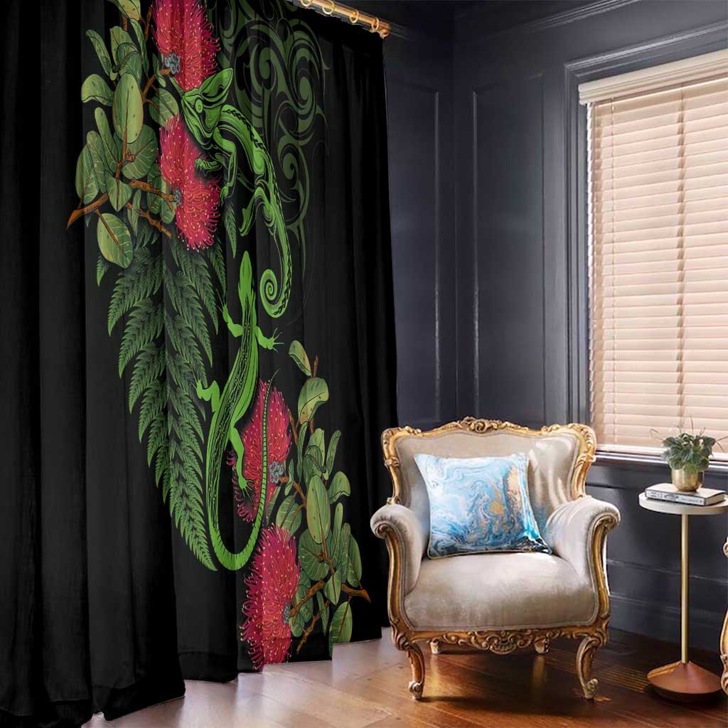 New Zealand Chameleon and Gecko Window Curtain Maori Silver Fern and Pohutukawa Decoration LT03 - Polynesian Pride