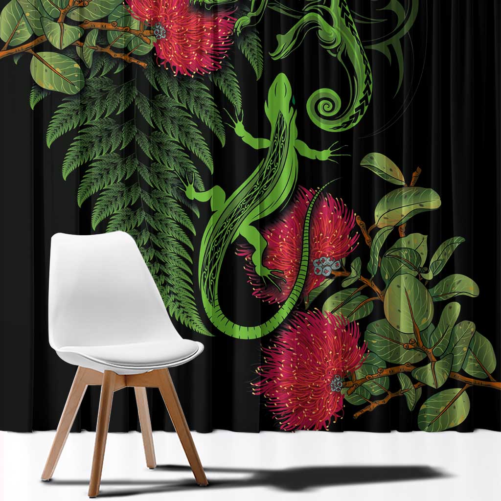 New Zealand Chameleon and Gecko Window Curtain Maori Silver Fern and Pohutukawa Decoration LT03 - Polynesian Pride