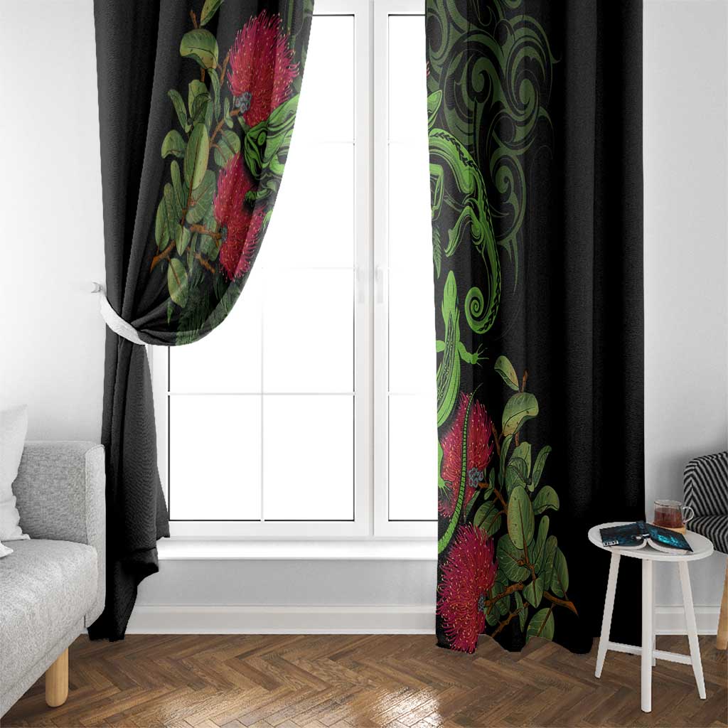 New Zealand Chameleon and Gecko Window Curtain Maori Silver Fern and Pohutukawa Decoration LT03 - Polynesian Pride