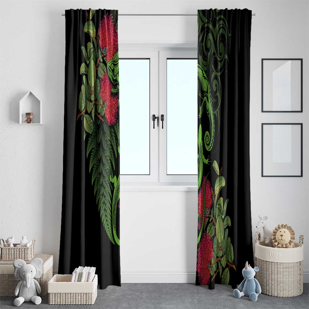 New Zealand Chameleon and Gecko Window Curtain Maori Silver Fern and Pohutukawa Decoration LT03 - Polynesian Pride