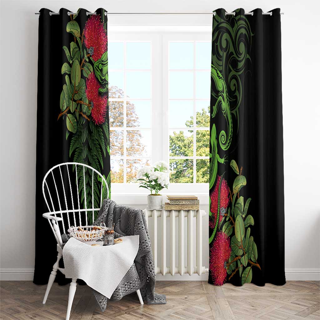 New Zealand Chameleon and Gecko Window Curtain Maori Silver Fern and Pohutukawa Decoration LT03 - Polynesian Pride