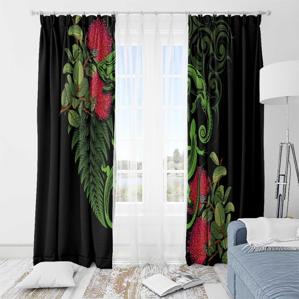 New Zealand Chameleon and Gecko Window Curtain Maori Silver Fern and Pohutukawa Decoration LT03 - Polynesian Pride