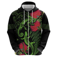 New Zealand Chameleon and Gecko Zip Hoodie Maori Silver Fern and Pohutukawa Decoration LT03 - Polynesian Pride