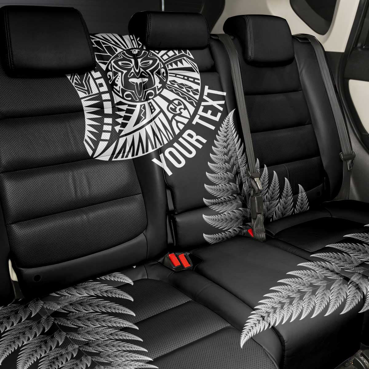 Personalised New Zealand Maori Art Tattoo and Silver Fern Back Car Seat Cover LT03 - Polynesian Pride
