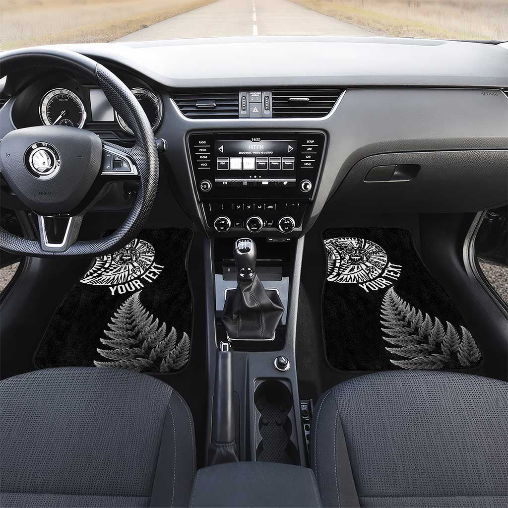 Personalised New Zealand Maori Art Tattoo and Silver Fern Car Mats LT03 Set 2pcs - Front Black - Polynesian Pride