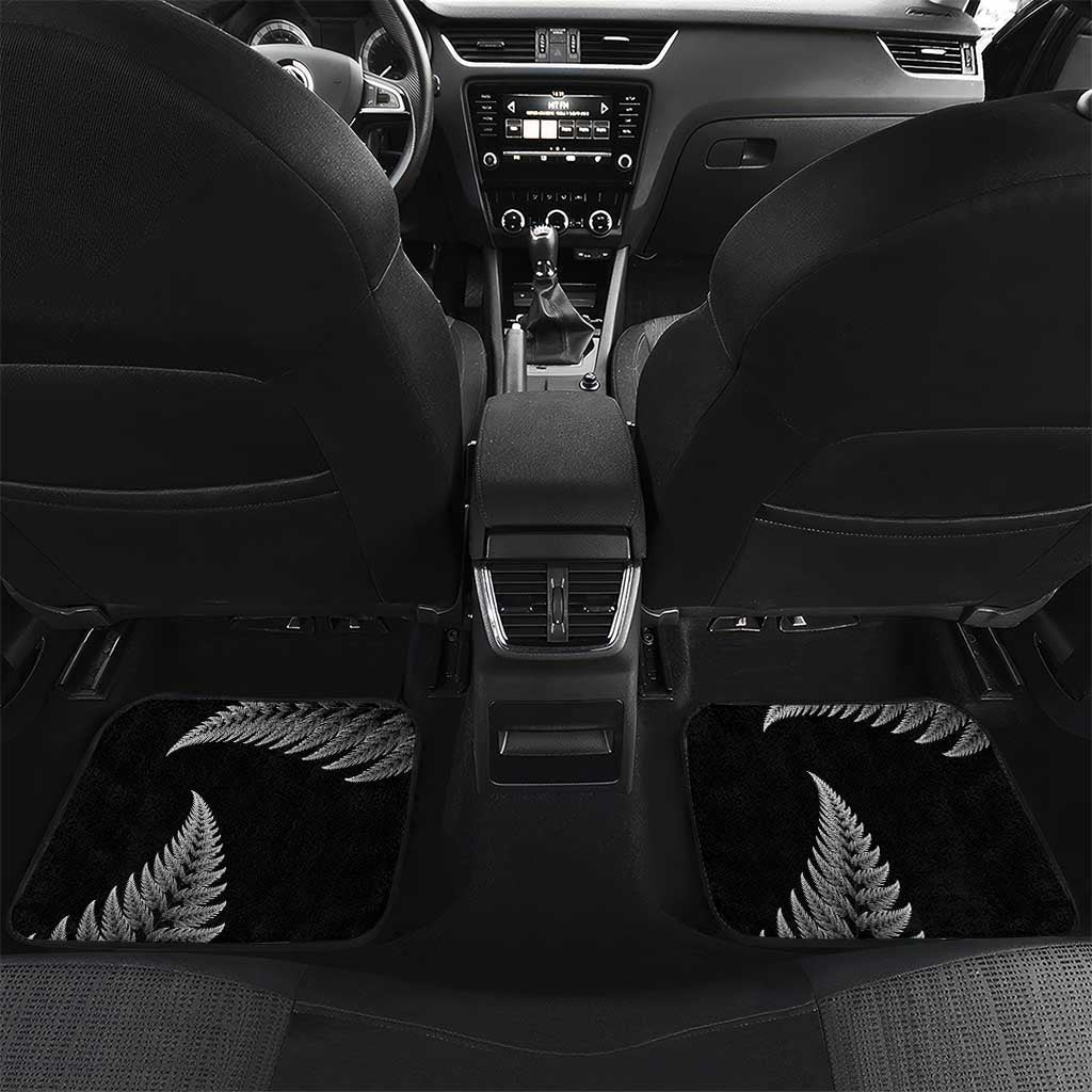 Personalised New Zealand Maori Art Tattoo and Silver Fern Car Mats LT03 Set 2pcs - Back Black - Polynesian Pride