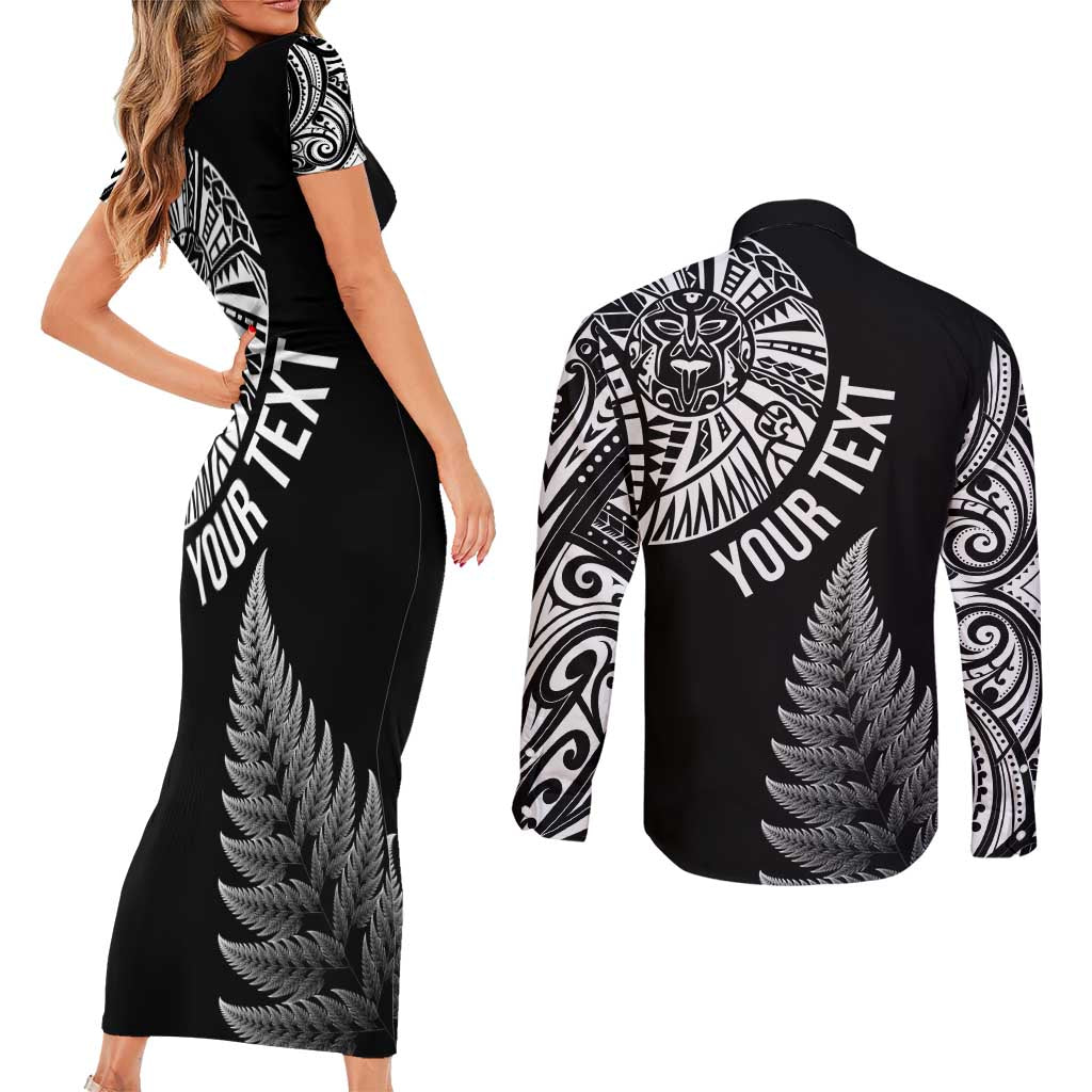 Personalised New Zealand Maori Art Tattoo and Silver Fern Couples Matching Short Sleeve Bodycon Dress and Long Sleeve Button Shirt LT03 - Polynesian Pride