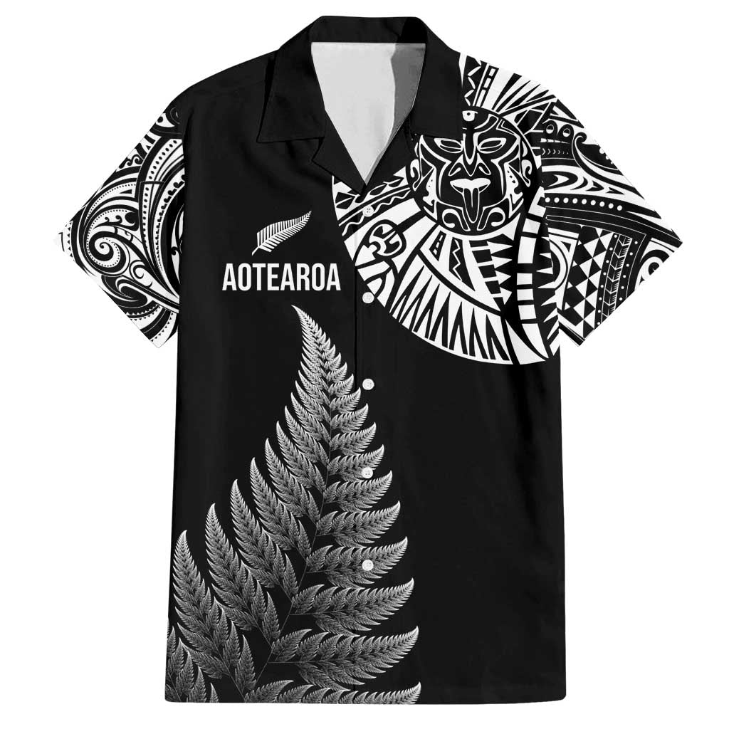 Personalised New Zealand Maori Art Tattoo and Silver Fern Family Matching Long Sleeve Bodycon Dress and Hawaiian Shirt LT03 Dad's Shirt - Short Sleeve Black - Polynesian Pride