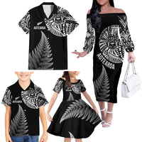 Personalised New Zealand Maori Art Tattoo and Silver Fern Family Matching Off The Shoulder Long Sleeve Dress and Hawaiian Shirt LT03 - Polynesian Pride