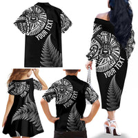 Personalised New Zealand Maori Art Tattoo and Silver Fern Family Matching Off The Shoulder Long Sleeve Dress and Hawaiian Shirt LT03 - Polynesian Pride