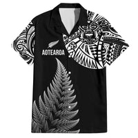 Personalised New Zealand Maori Art Tattoo and Silver Fern Family Matching Off Shoulder Short Dress and Hawaiian Shirt LT03 Dad's Shirt - Short Sleeve Black - Polynesian Pride