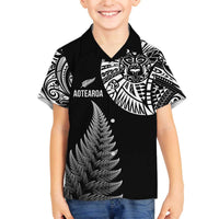 Personalised New Zealand Maori Art Tattoo and Silver Fern Family Matching Puletasi and Hawaiian Shirt LT03 Son's Shirt Black - Polynesian Pride