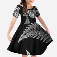 Personalised New Zealand Maori Art Tattoo and Silver Fern Family Matching Tank Maxi Dress and Hawaiian Shirt LT03 Daughter's Dress Black - Polynesian Pride