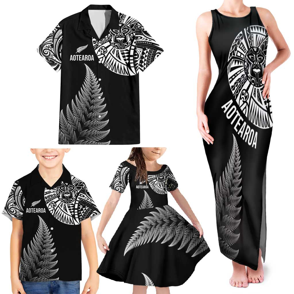 Personalised New Zealand Maori Art Tattoo and Silver Fern Family Matching Tank Maxi Dress and Hawaiian Shirt LT03 - Polynesian Pride