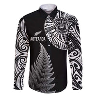 Personalised New Zealand Maori Art Tattoo and Silver Fern Family Matching Tank Maxi Dress and Hawaiian Shirt LT03 Dad's Shirt - Long Sleeve Black - Polynesian Pride