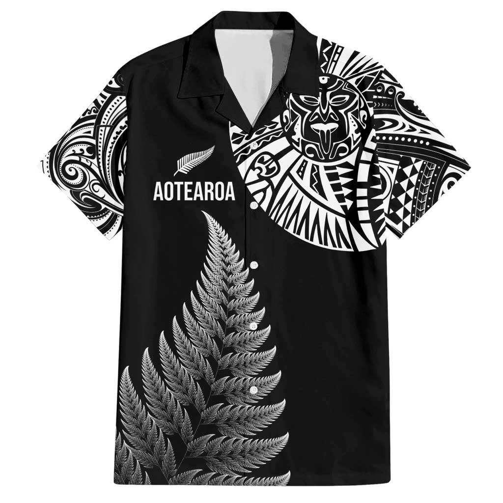 Personalised New Zealand Maori Art Tattoo and Silver Fern Hawaiian Shirt LT03 Black - Polynesian Pride