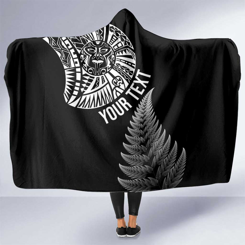 Personalised New Zealand Maori Art Tattoo and Silver Fern Hooded Blanket LT03 One Size Black - Polynesian Pride
