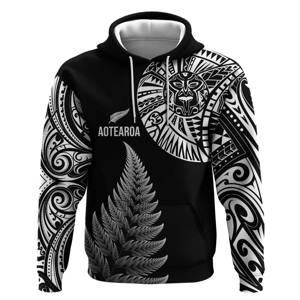 Personalised New Zealand Maori Art Tattoo and Silver Fern Hoodie LT03 Pullover Hoodie Black - Polynesian Pride