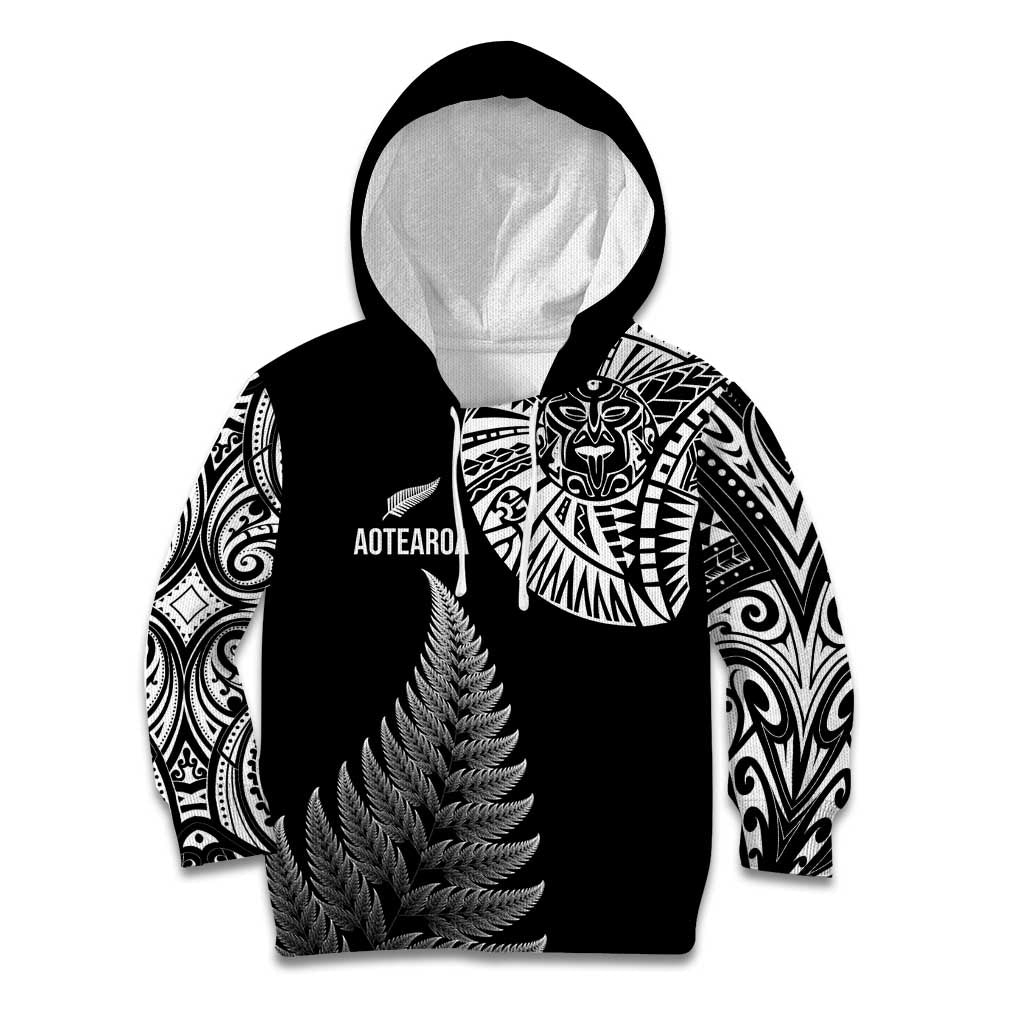 Personalised New Zealand Maori Art Tattoo and Silver Fern Kid Hoodie LT03 Hoodie Black - Polynesian Pride