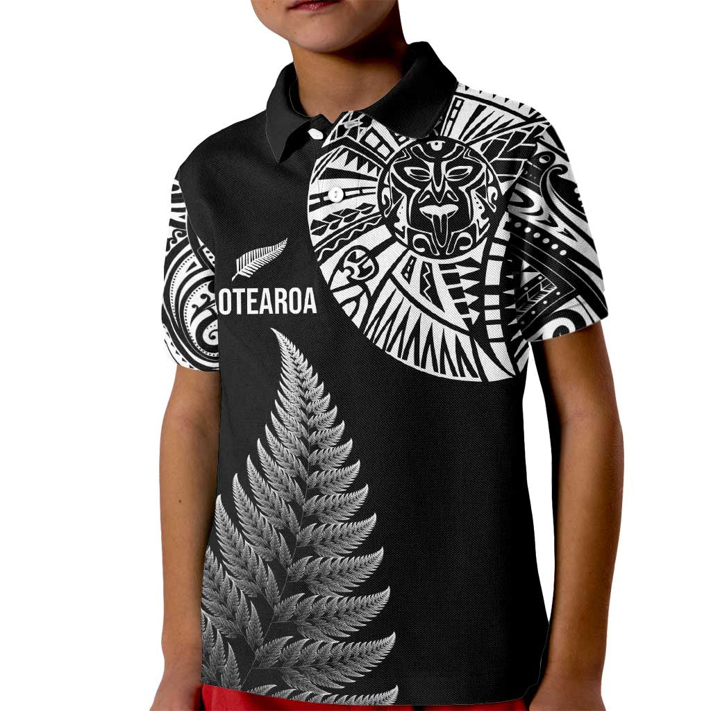 Personalised New Zealand Maori Art Tattoo and Silver Fern Kid Polo Shirt LT03 Kid Black - Polynesian Pride