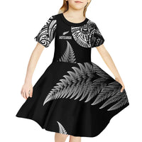 Personalised New Zealand Maori Art Tattoo and Silver Fern Kid Short Sleeve Dress LT03 - Polynesian Pride