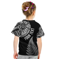 Personalised New Zealand Maori Art Tattoo and Silver Fern Kid T Shirt LT03 - Polynesian Pride