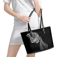 Personalised New Zealand Maori Art Tattoo and Silver Fern Leather Tote Bag LT03 - Polynesian Pride