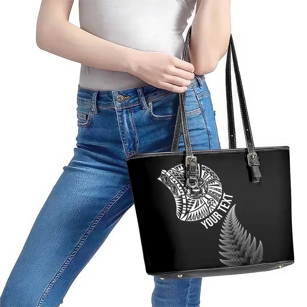 Personalised New Zealand Maori Art Tattoo and Silver Fern Leather Tote Bag LT03 - Polynesian Pride