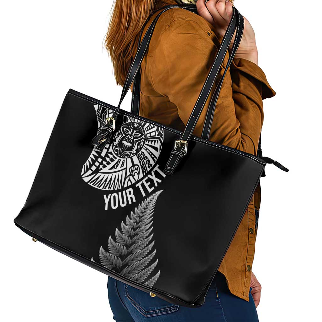 Personalised New Zealand Maori Art Tattoo and Silver Fern Leather Tote Bag LT03 - Polynesian Pride