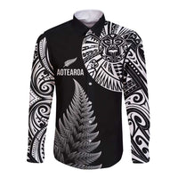 Personalised New Zealand Maori Art Tattoo and Silver Fern Long Sleeve Button Shirt LT03 Unisex Black - Polynesian Pride