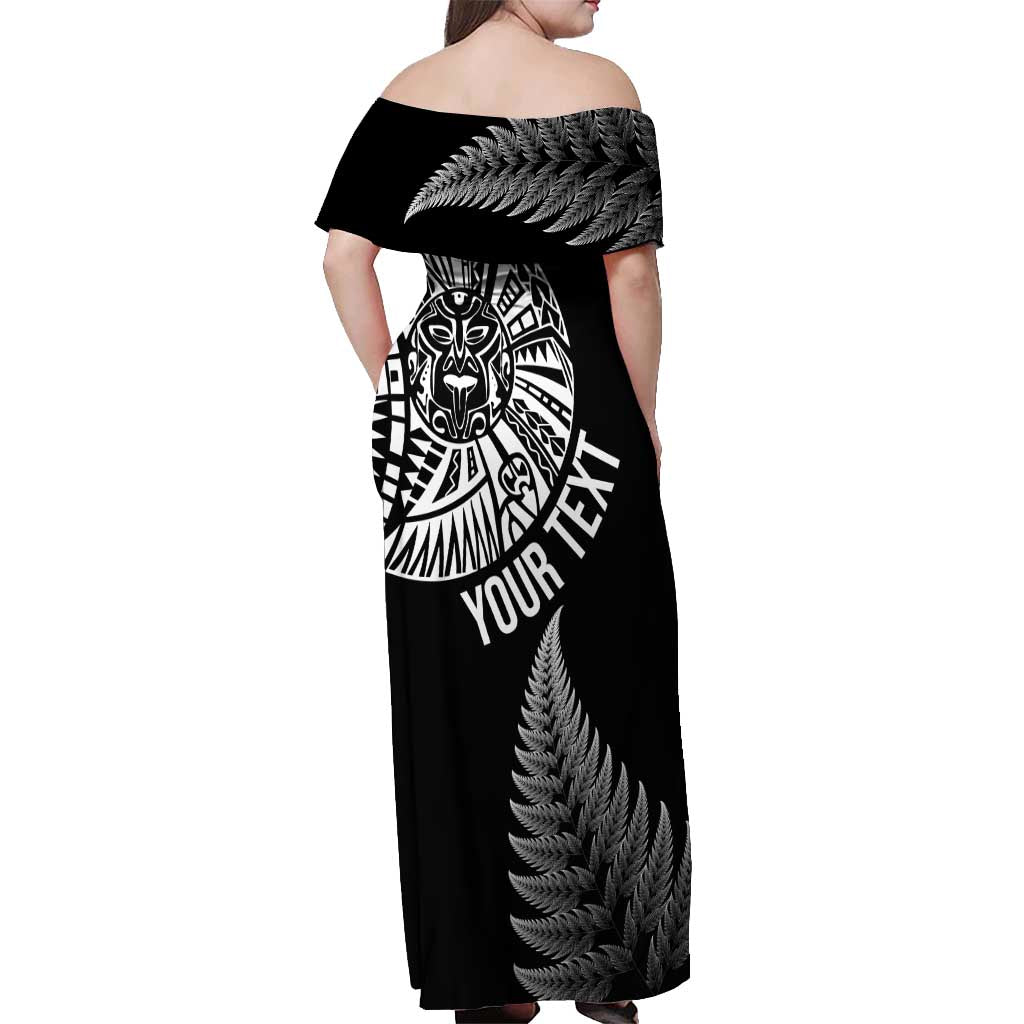 Personalised New Zealand Maori Art Tattoo and Silver Fern Off Shoulder Maxi Dress LT03 - Polynesian Pride