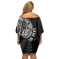 Personalised New Zealand Maori Art Tattoo and Silver Fern Off Shoulder Short Dress LT03 - Polynesian Pride