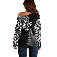 Personalised New Zealand Maori Art Tattoo and Silver Fern Off Shoulder Sweater LT03 - Polynesian Pride