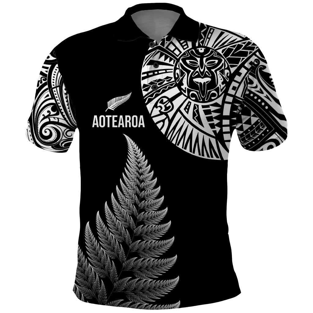 Personalised New Zealand Maori Art Tattoo and Silver Fern Polo Shirt LT03 Black - Polynesian Pride