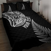 Personalised New Zealand Maori Art Tattoo and Silver Fern Quilt Bed Set LT03 Black - Polynesian Pride