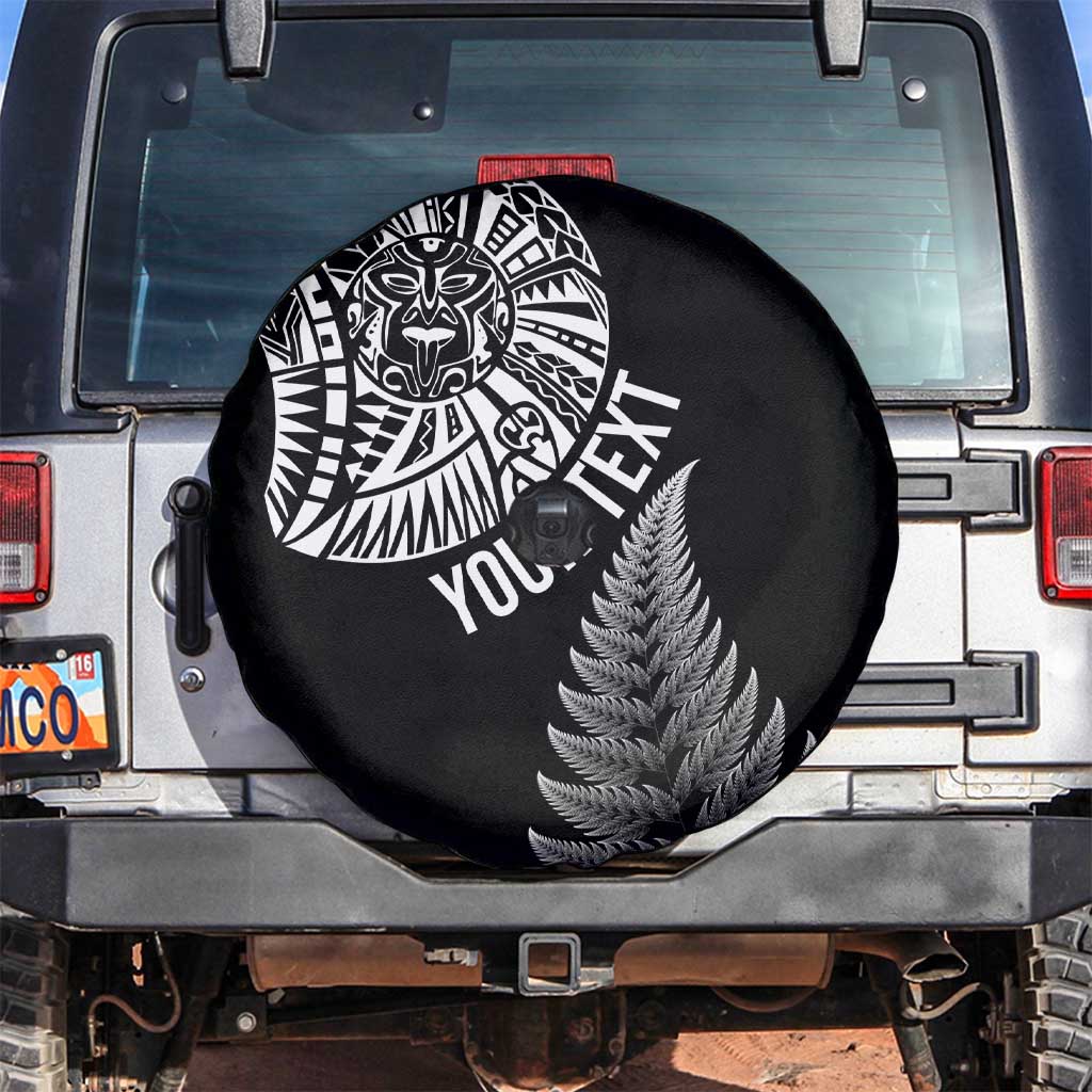 Personalised New Zealand Maori Art Tattoo and Silver Fern Spare Tire Cover LT03 Black - Polynesian Pride