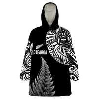 Personalised New Zealand Maori Art Tattoo and Silver Fern Wearable Blanket Hoodie LT03 One Size Black - Polynesian Pride