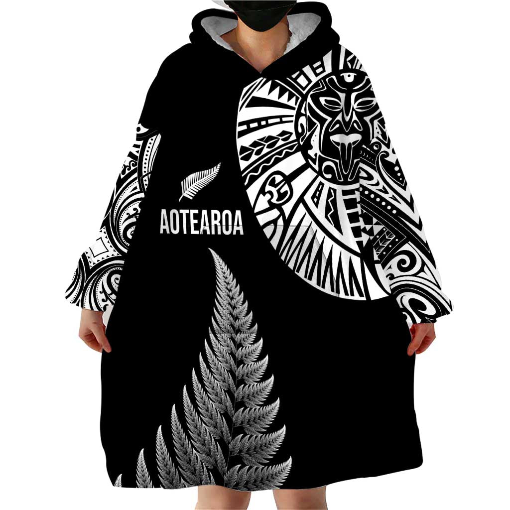 Personalised New Zealand Maori Art Tattoo and Silver Fern Wearable Blanket Hoodie LT03 - Polynesian Pride