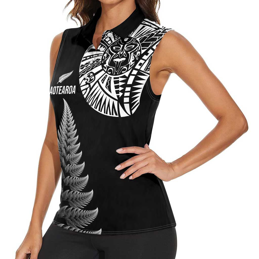 Personalised New Zealand Maori Art Tattoo and Silver Fern Women Sleeveless Polo Shirt LT03 - Polynesian Pride