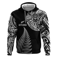 Personalised New Zealand Maori Art Tattoo and Silver Fern Zip Hoodie LT03 Pullover Hoodie Black - Polynesian Pride